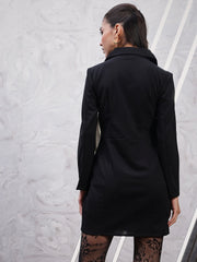 Shirt Collar Long Sleeves Scuba Bow Detail Sheath Dress