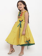 Silk Woven Sleeveless Embroidered Flared Frock - Yellow