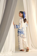 Azure bloom Blue Floral Printed White Co-Ord Set