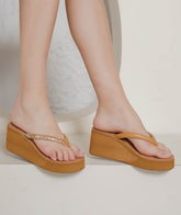 صندل أنيق وعصري بكعب إسفيني 3 بوصات، مفتوح من الخلف، مقدمة دائرية