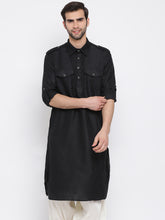 Vastramay - Men's Black Cotton Blend Pathani Kurta