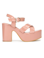 صندل أنيق وعصري بكعب عريض 3 بوصات مع حلقة للكاحل ومقدمة مستديرة