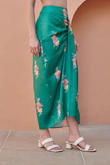 Jade Green Front Panel Satin Skirt