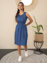 Women's Denim Waist Tie Up Skater Dress