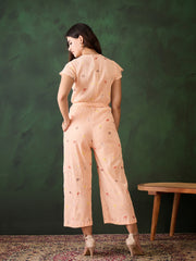 Women's Butterfly embroidered Peach Rayon Crepe Jumpsuit