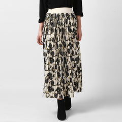 Women's Cream Chain Print Pleated Skirt