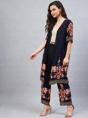 طقم نسائي من قماش الرايون المطبوع، يتكون من شال وبنطال (البطانة الداخلية غير متضمنة).