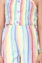 Girls Cotton Blend Multicolour Jumpsuit