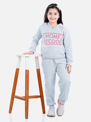 Girls Grey Home S'Cool Printed Hooded Track Suit Set