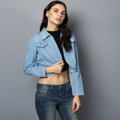 Women's Denim Light Blue Collar Style Shrug