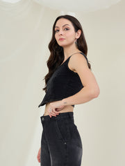 Women's Black Denim Corset Style Crop Top