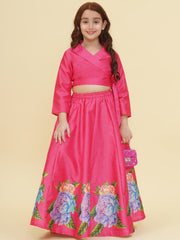 Girls Pink Flower Digital Print Ready to wear Lehenga & Choli