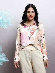 Women Abstract Printed Shirt Collar Top