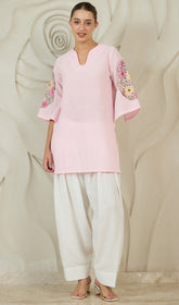 Women Pink Cutwork Embroidered Kurta and Farshi Salwar Set