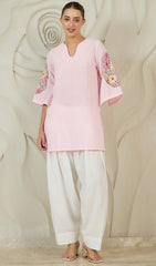 Women Pink Cutwork Embroidered Kurta and Farshi Salwar Set