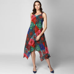 Women's Multi Colored Tile Print Asymmetric Dress