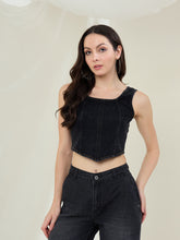 Women's Black Denim Corset Style Crop Top