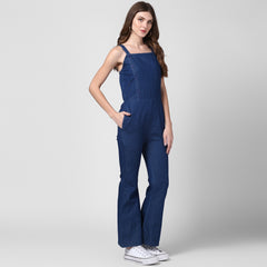 Women's Blue Denim Strap style Jumpsuit with bootcut pants