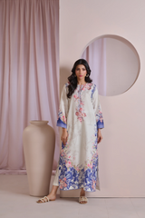 Mint and Blue Floral muslim Lawn Suit with Dupatta