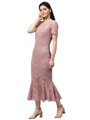 Mauve Self Design Sheath Dress