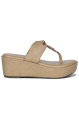 صندل كاجوال أنيق بكعب إسفيني 3 بوصات، مفتوح من الخلف، مقدمة دائرية