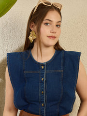 Women's Denim Side Ruffle detail Top