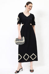 Puff Sleeve Linen A-Line Maxi Dress