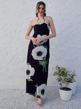 Black Floral Printed Strapless Maxi Dress
