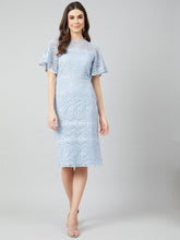 Blue Self Design Sheath Dress