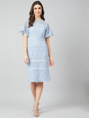 Blue Self Design Sheath Dress