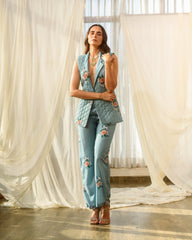 Dusty Teal Quilted Pant Suit