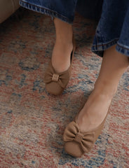 Beige Casual Ballerinas Square Toe Slip-On Flats