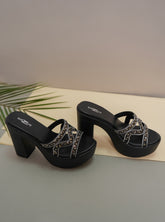 صندل أنيق مفتوح من الخلف بكعب عريض 4 بوصات