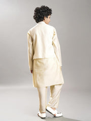 Boys off white kurta pajama with modal booti embroidery jacket