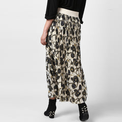 Women's Cream Chain Print Pleated Skirt