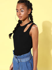 بلوزة قصيرة بفتحة كتف للنساء - أسود