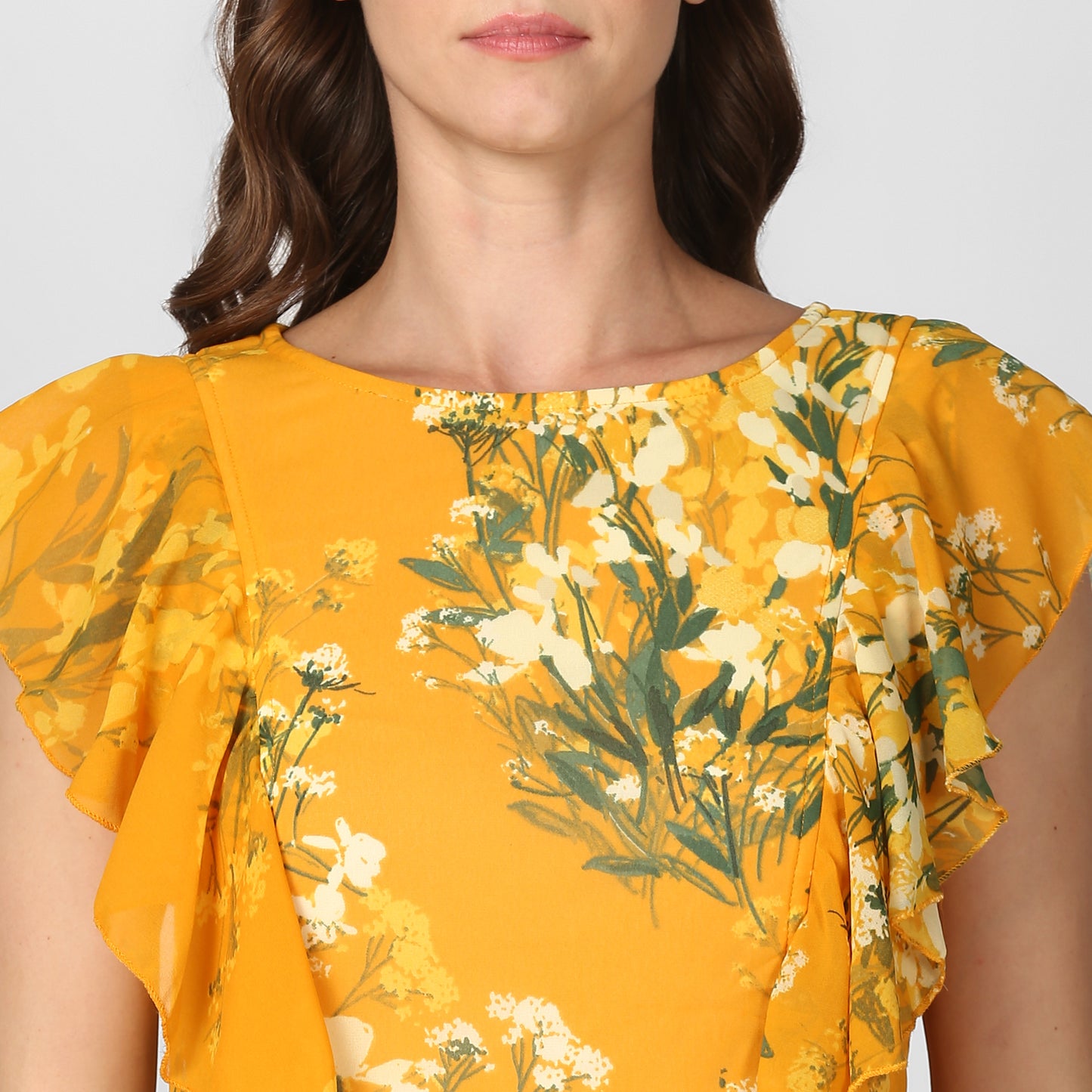 StyleStone Women's Yellow Printed Maxi Dress with Lining