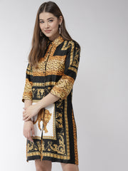 Women's Satin Printed Tiger Print Shirt Dress