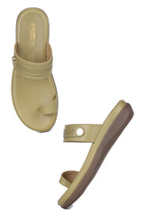 Casual Olive Open Toe Flats Round Toe Slip-On Flats