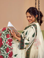 Off White Floral Printed Anarkali Flared Kurta with Palazzos Dupatta.