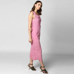 Women's Pink Stripe Jumpsuit with Cross Tie Up Back