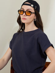 Women's Navy Ribbed Cotton Co-Ord Set