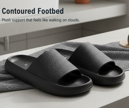 CloudFoam Pillow Slippers for Men Non Slip Quick Drying Shower Slides Bathroom Sandals HA8201 Black