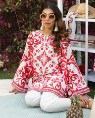 Ethnic Floral Print red and white co ord set