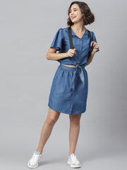 Blue Denim Tie Knot Top and attached Skirt Dress