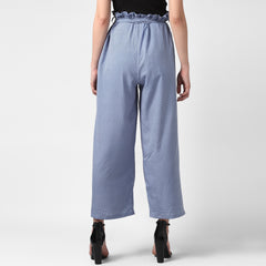 Women's Blue Stripe Paperbag Pants with elasticated waistband
