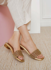 Casual Copper Open Toe Flats Square Toe Slip-On Flats
