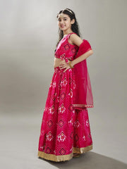 Girls Pink Digital Print Ready to Wear Lehenga With Choli