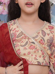 Girls Beige & Red Georgette Ready to wear Lehenga & Choli