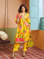 Yellow Multi Colour Floral Printed Kurta set